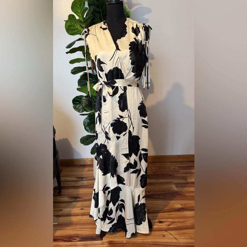 Taylor Black & White Floral Maxi Wrap Dress